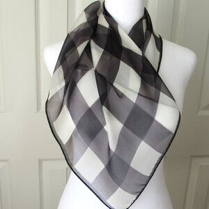 TALBOTS Sheer Black & White Gingham Scarf Made in Italy 100% Silk Buffalo Check
